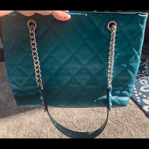 Charming Charlie Dark Teal/Silver Quilted Purse